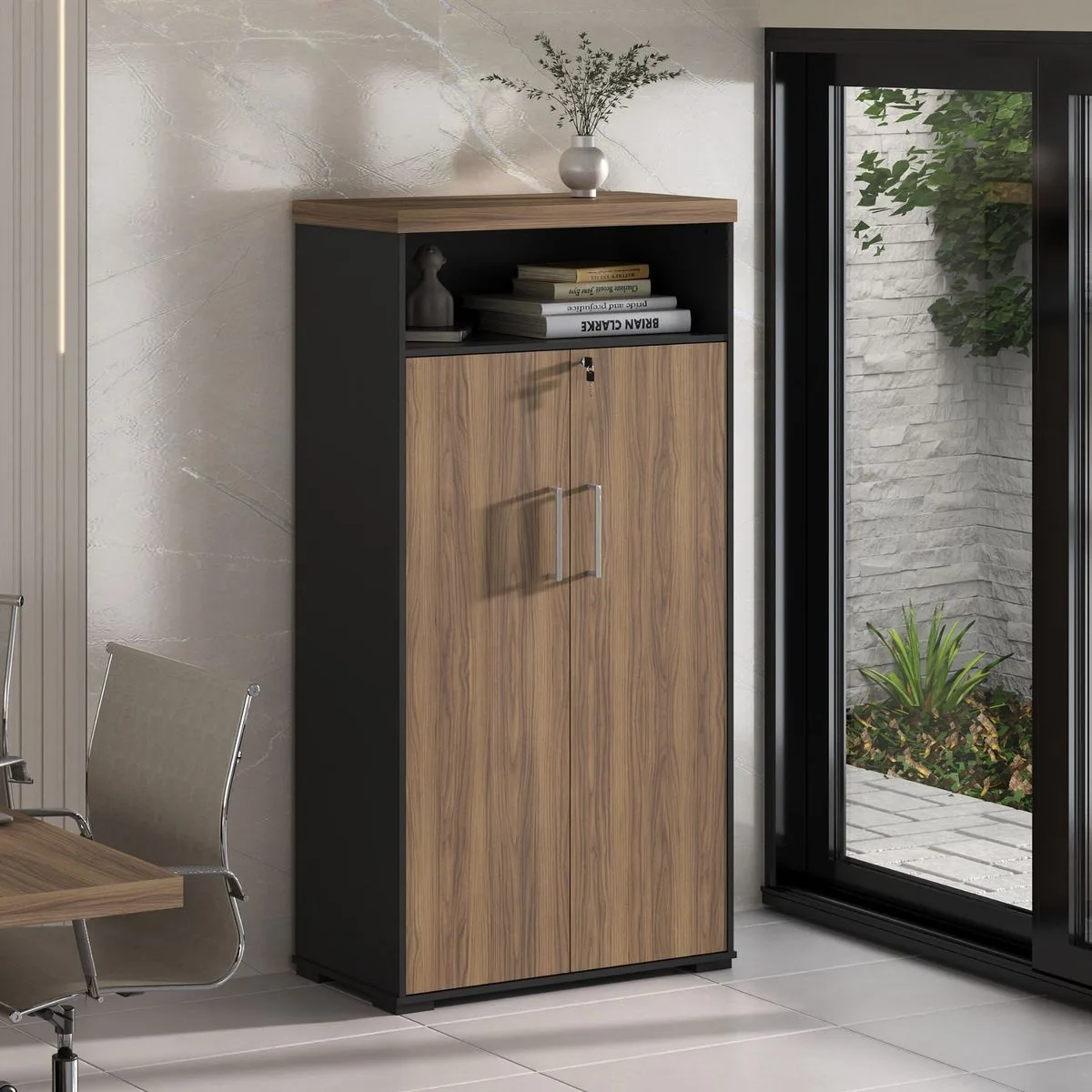 Armário Tamburato com Nicho - Nogal/Preto - Móveis Curitiba | Moveirama