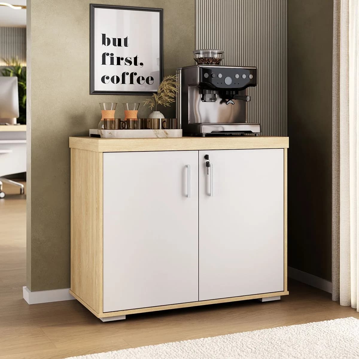 Balcao Tamburato 2 P - Carvalho/Branco