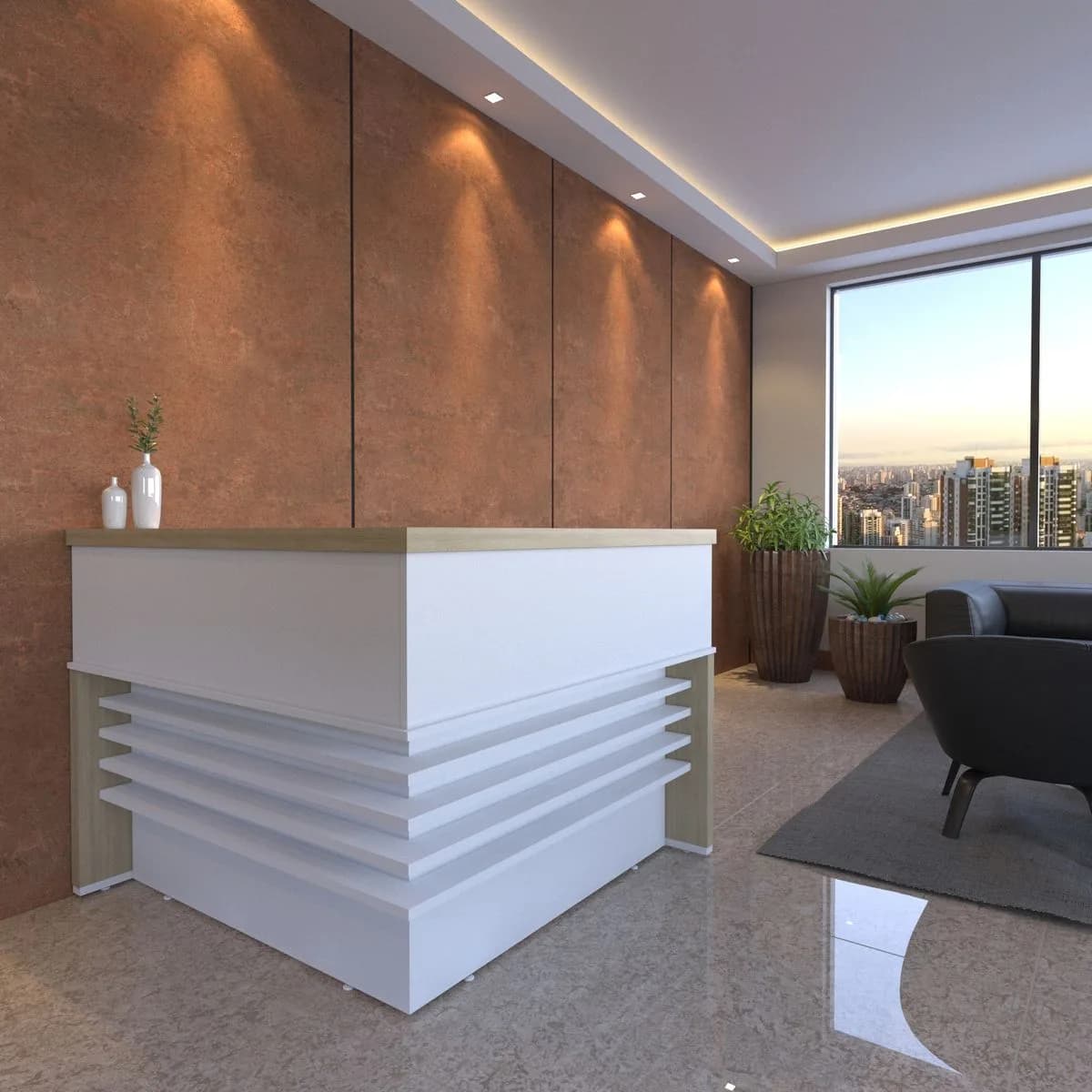 Balcao Tamburato Atendimento II - Carvalho/Branco - Móveis Curitiba | Moveirama