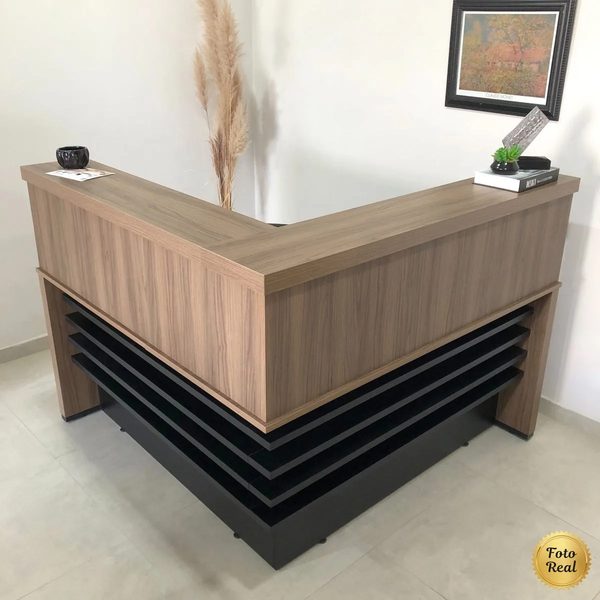 Balcao Tamburato Atendimento II - Nogal/Preto - Móveis Curitiba | Moveirama