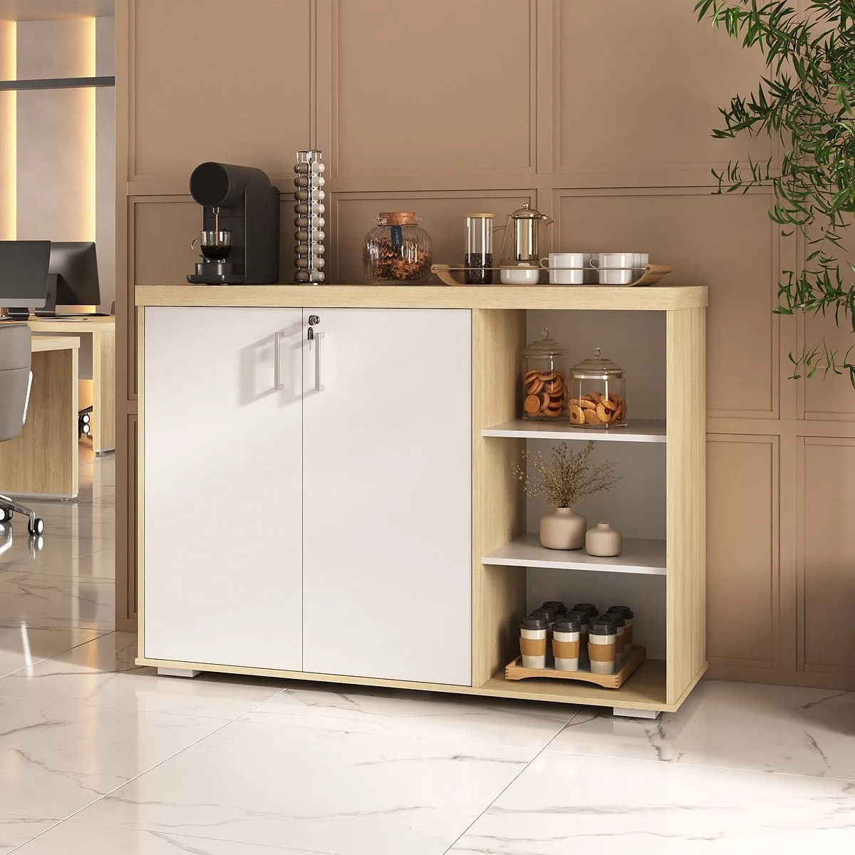 Cantinho do Café Tamburato - Carvalho/Branco - Móveis Curitiba | Moveirama