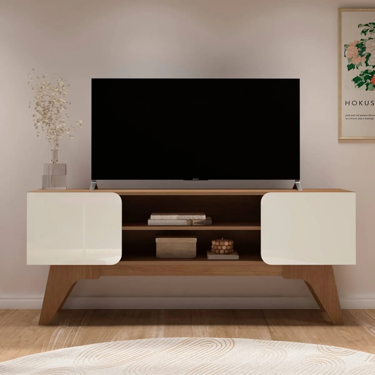 Rack para TV até 65 Polegadas Duetto - Cinamomo e Off White