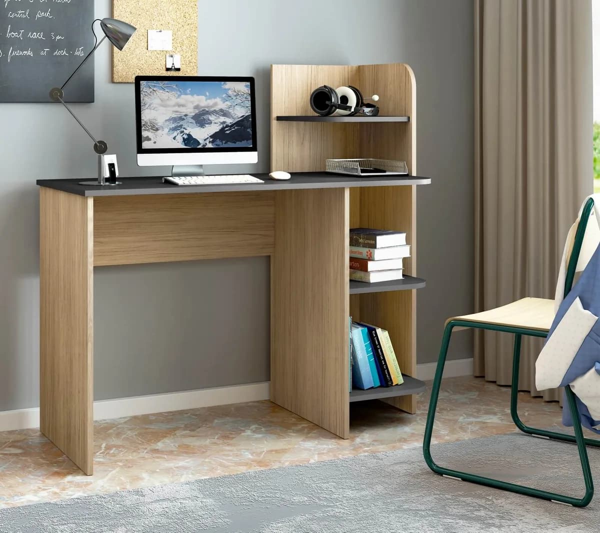 Escrivaninha Link - Carvalho C / Grafite - Móveis Curitiba | Moveirama