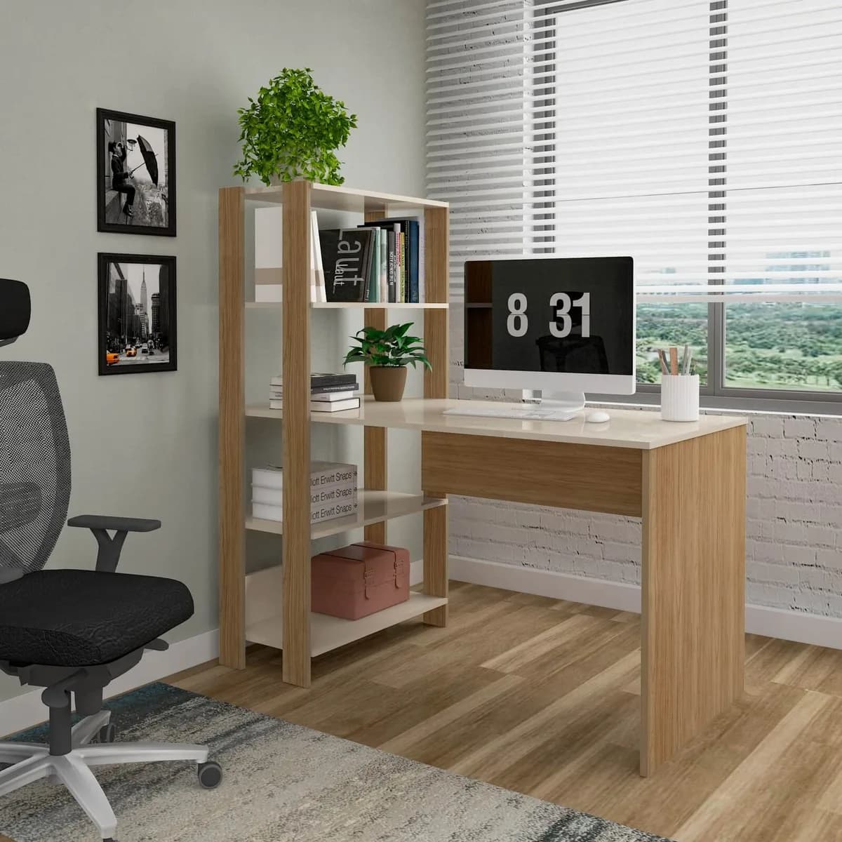 Escrivaninha Match - Off White C / Carvalho - Móveis Curitiba | Moveirama