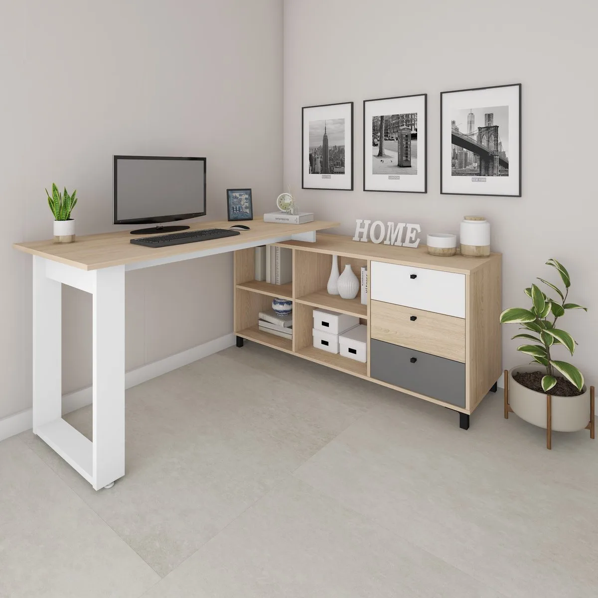 Escrivaninha Next - Carvalho/Branco/Grafito