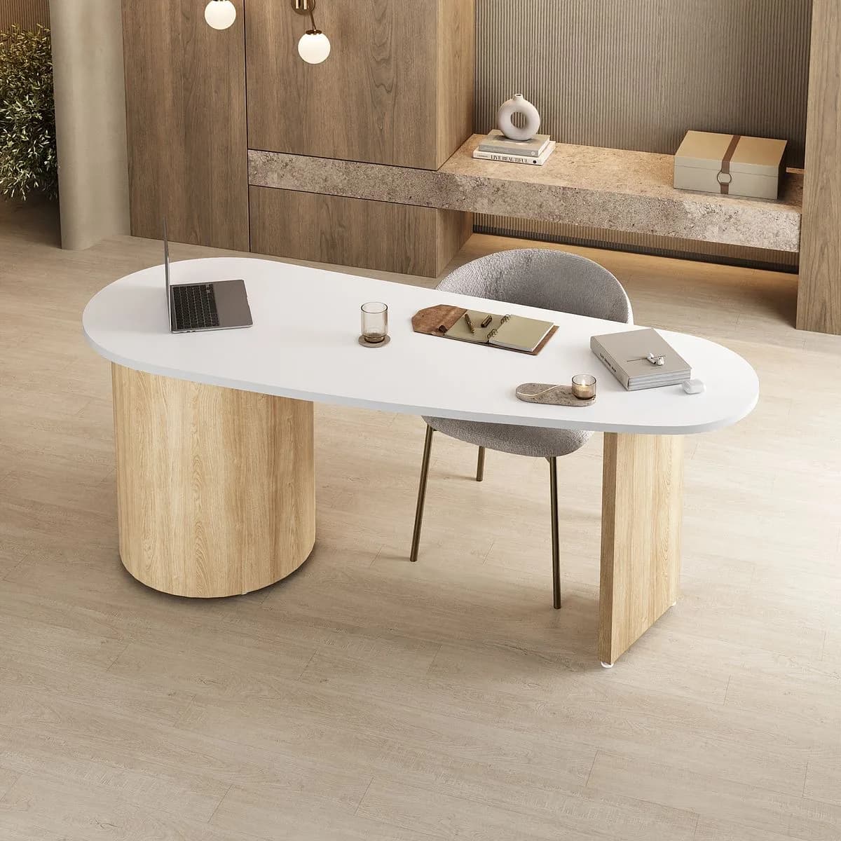 Escrivaninha Ovale - Branco/Carvalho