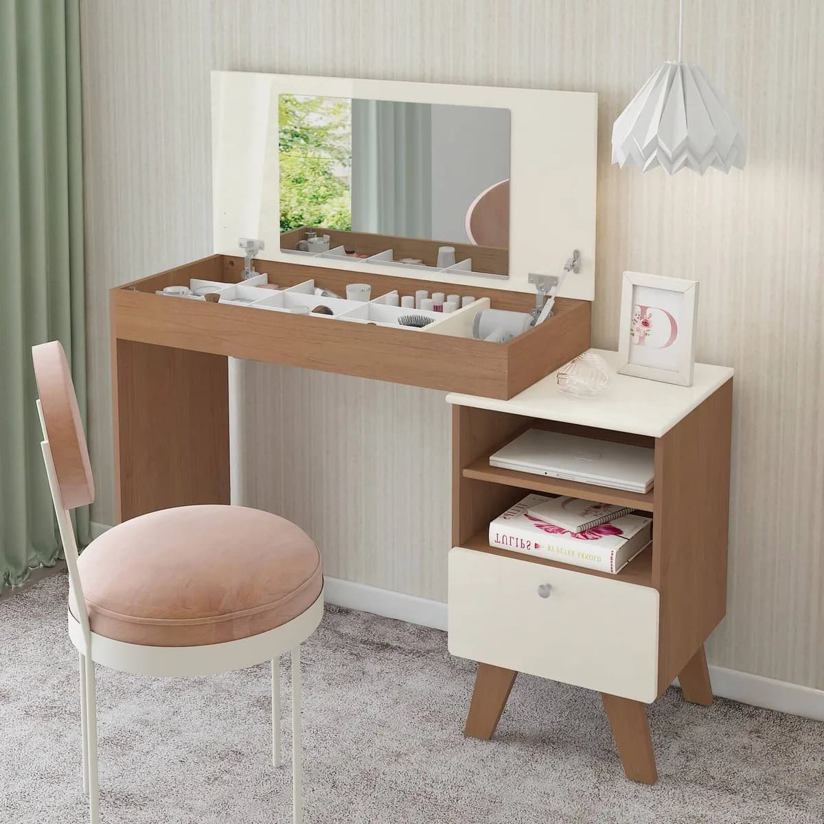 Escrivaninha Penteadeira Dora - Cinamomo C / Off White - Móveis Curitiba | Moveirama