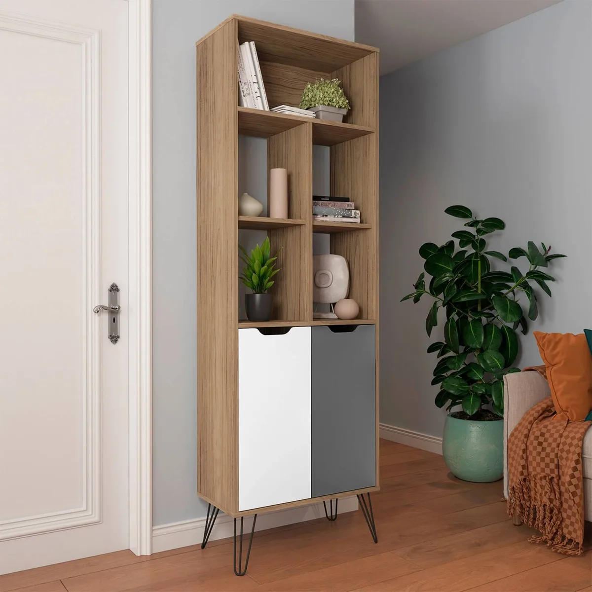 Estante Estocolmo - Carvalho C / Grafite - Móveis Curitiba | Moveirama