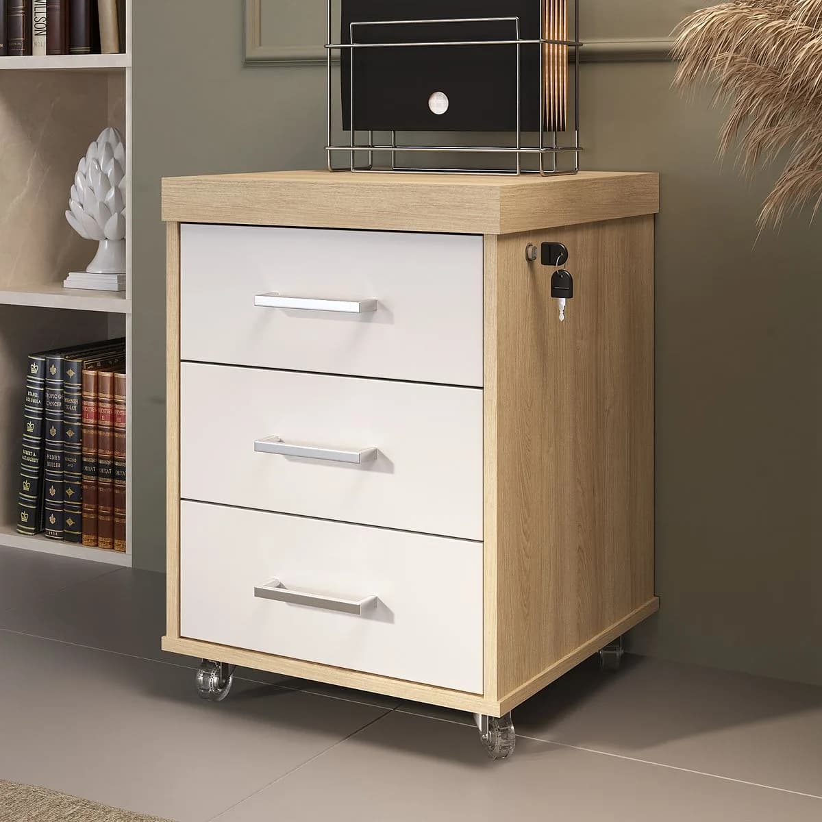 Gaveteiro Tamburato 3 Gavetas - Carvalho/Branco