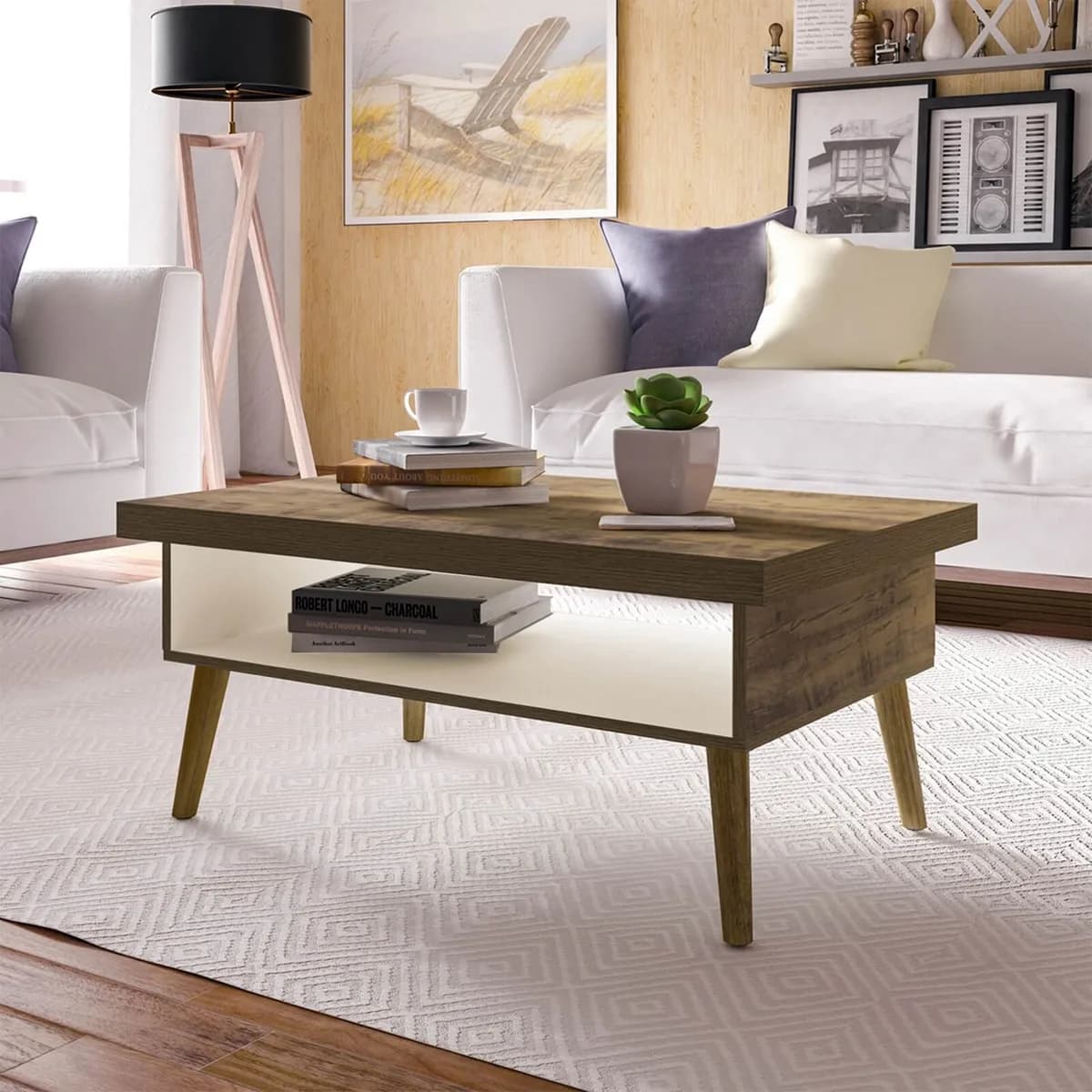 Mesa de Centro Lucca - Pinho C / Off White - Móveis Curitiba | Moveirama