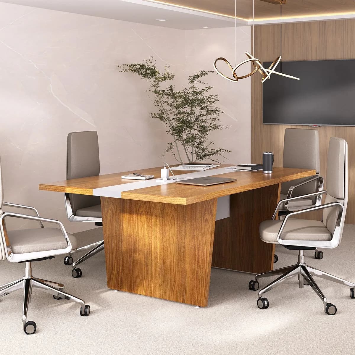 Mesa de Reunião Modular Y37 - Freijó/Branco - Móveis Curitiba | Moveirama