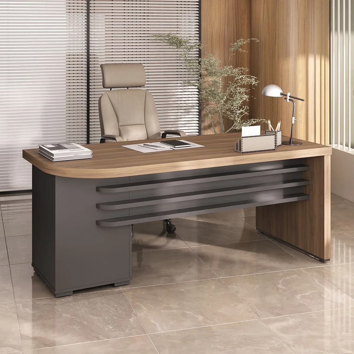 Mesa Tamburato com Gavetas LD - Nogal/Preto - Móveis Curitiba | Moveirama