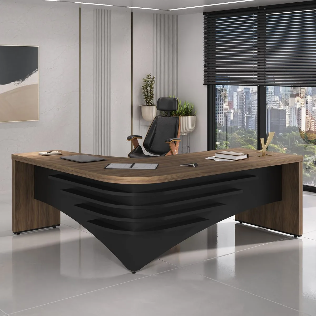 Mesa Tamburato Diretor Ld - Nogal/Preto - Móveis Curitiba | Moveirama