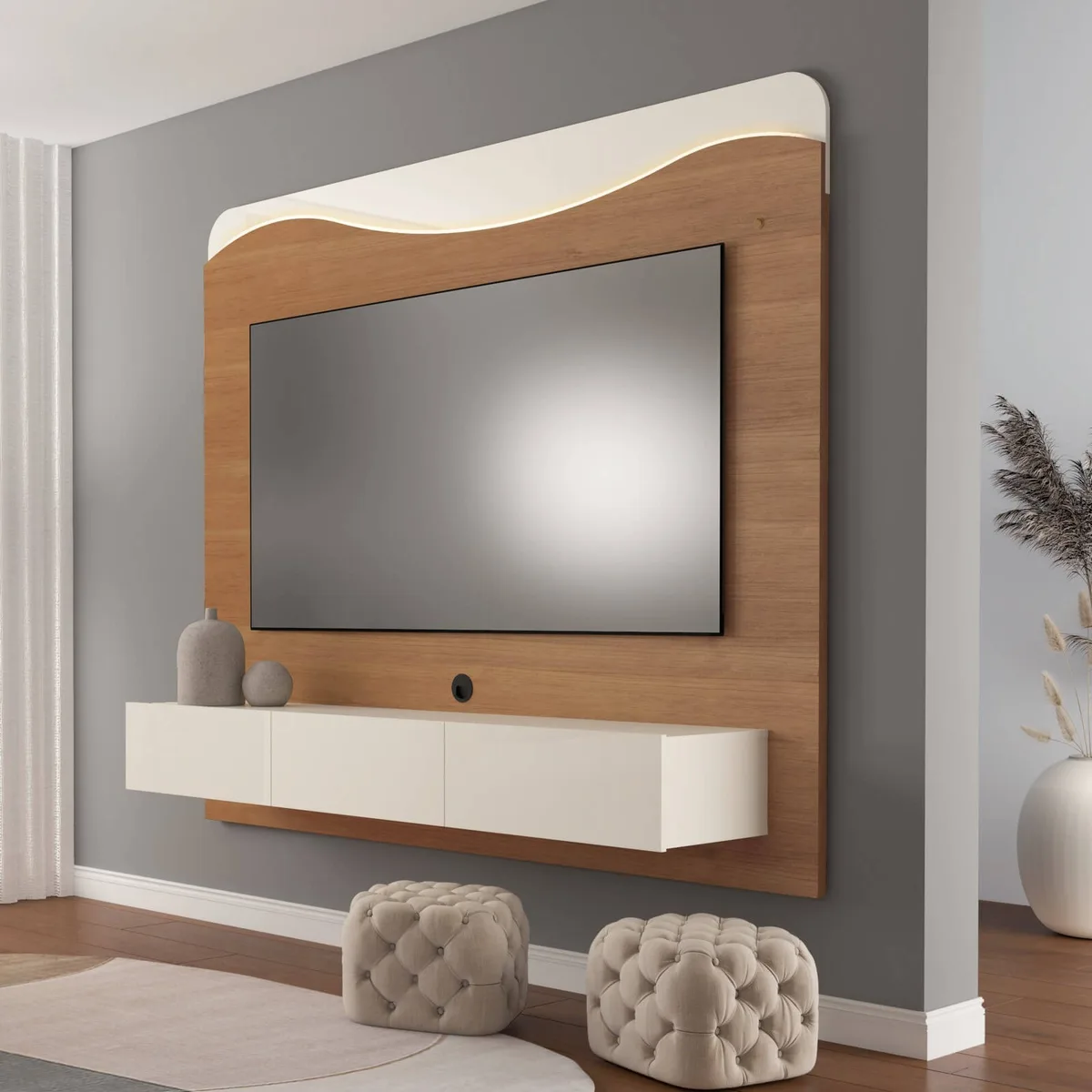 Painel Lumiere - Cinamomo C / Off White - Móveis Curitiba | Moveirama