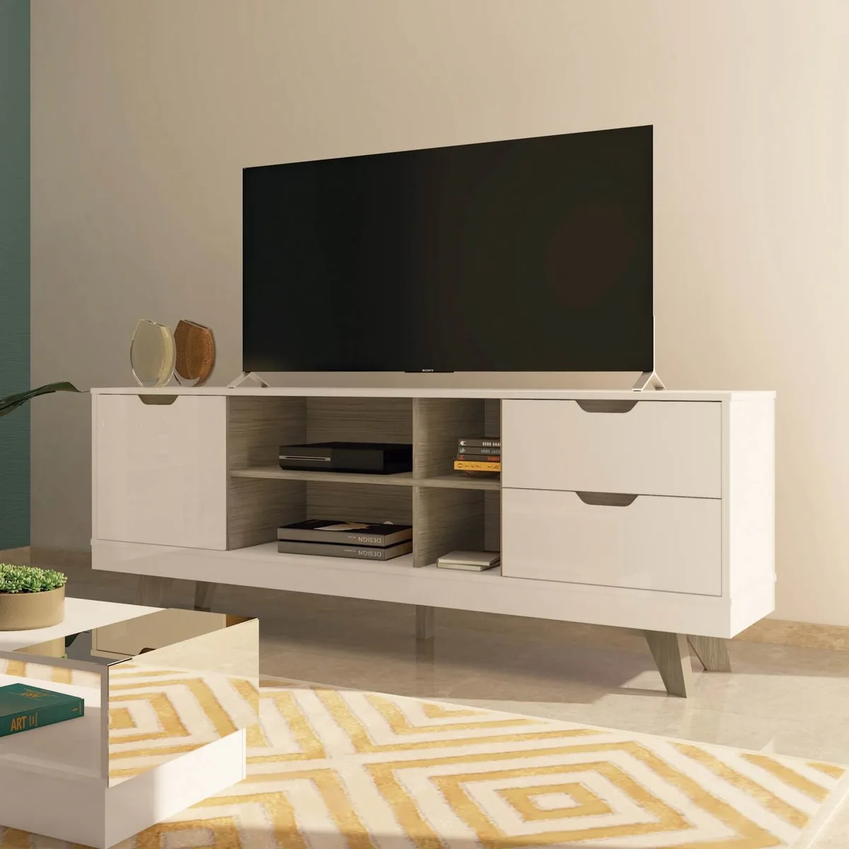 Rack Michigan para TV até 65 polegadas - Off White C / Carvalho