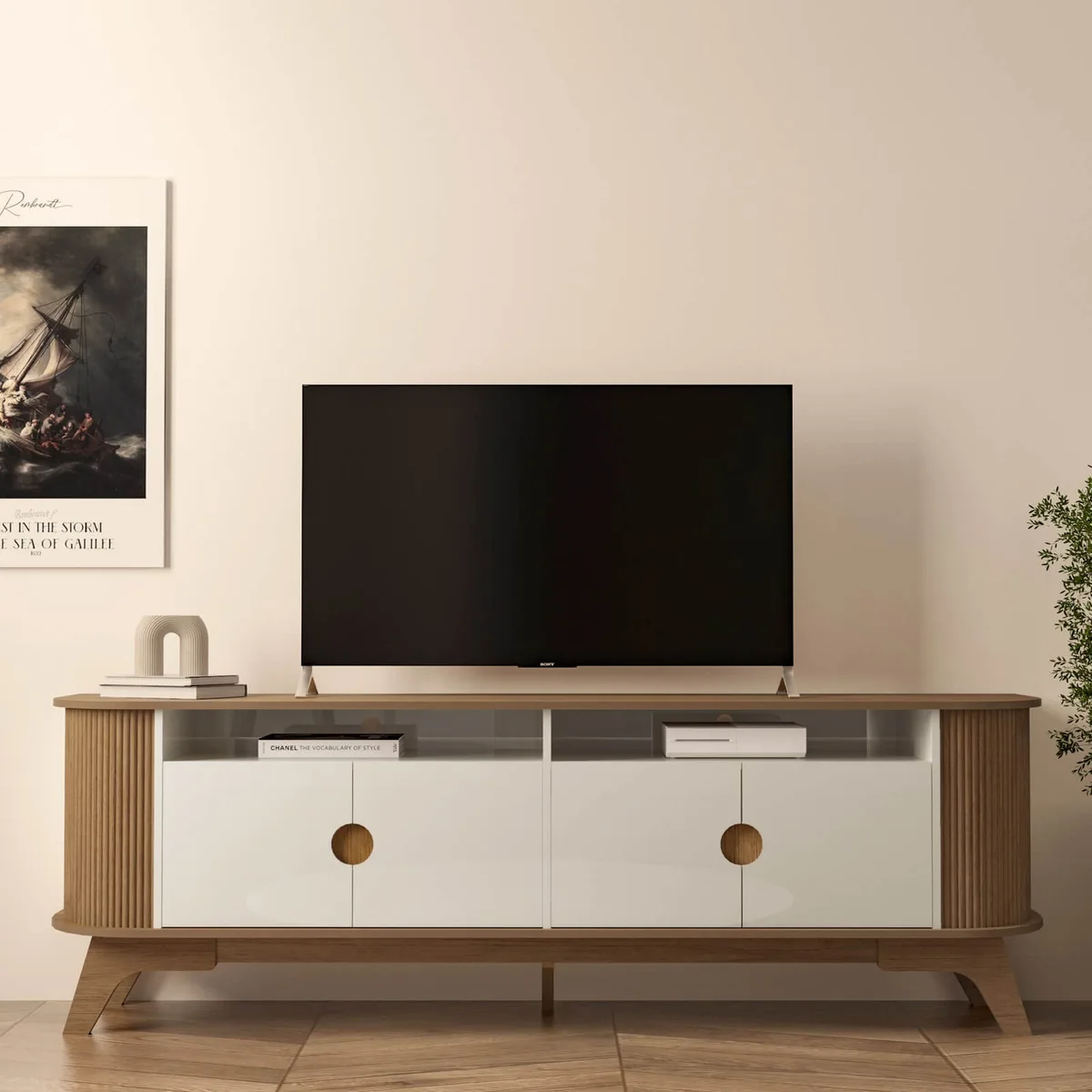 Rack Vivaldi para TV até 80 polegadas - Cinamomo C / Off White